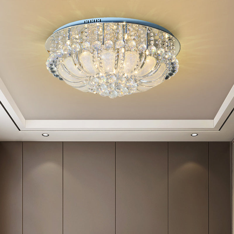 Modern Crystal Round Flush Light - 19.5’/23.5’/31.5’ Wide 6/7/13 Heads Stainless - Steel