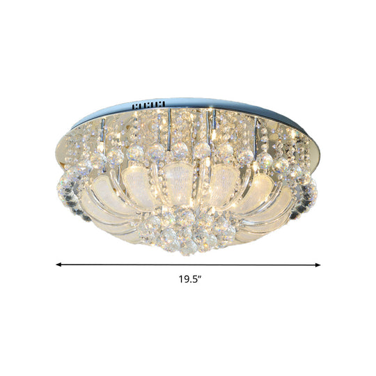 Modern Crystal Round Flush Light - 19.5/23.5/31.5 Wide 6/7/13 Heads Stainless-Steel Ceiling Mount