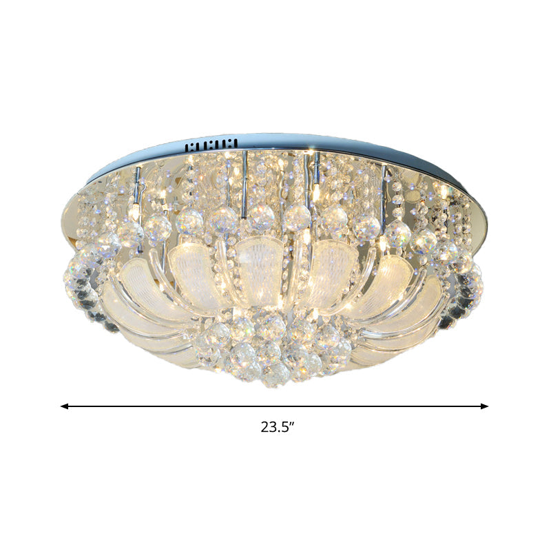 Modern Crystal Round Flush Light - 19.5’/23.5’/31.5’ Wide 6/7/13 Heads Stainless - Steel