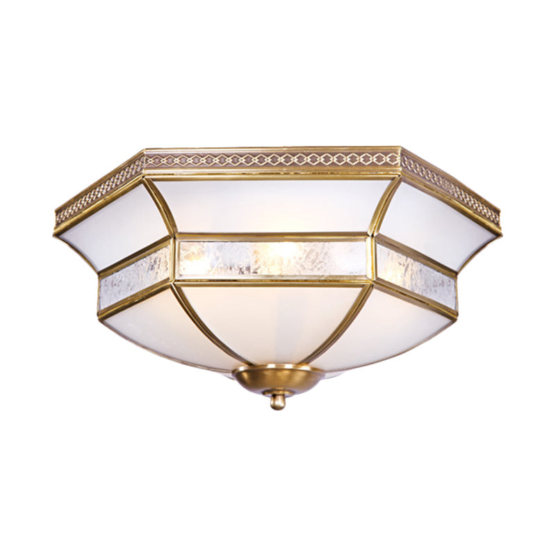 Brass Scalloped Ceiling Mounted Light With White Glass Shades - 3/4 Head Flush Mount Lamp For