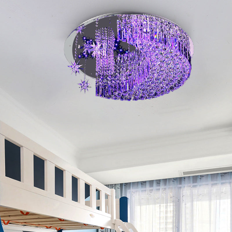 Modern Crystal Moon Flush Light: Stainless - Steel Ceiling Lamp 4/5/11 Bulbs 16’/19.5’/31.5’