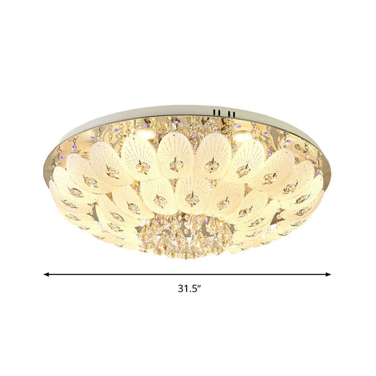 Contemporary Crystal Ceiling Light Fixture - Domed Flush Mount 7/13 Heads 23.5/31.5 Wide White