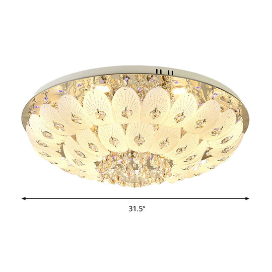 Contemporary Crystal Ceiling Light Fixture - Domed Flush Mount 7/13 Heads 23.5’/31.5’ Wide White