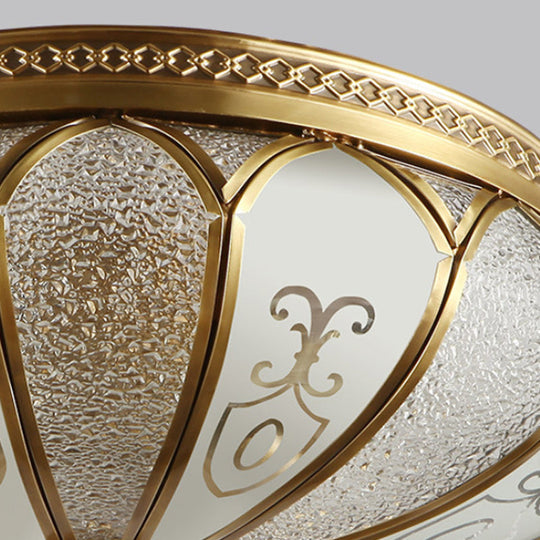 Brass Colonial 3 - Light Flush Mount Ceiling Fixture With Frosted Glass Scalloped Shade For Living