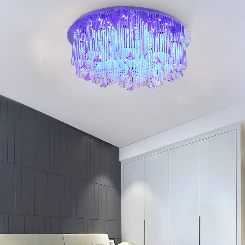 Modern Crystal Flushmount Ceiling Light Fixture With Stainless - Steel Mounting - 4/8/15 Heads