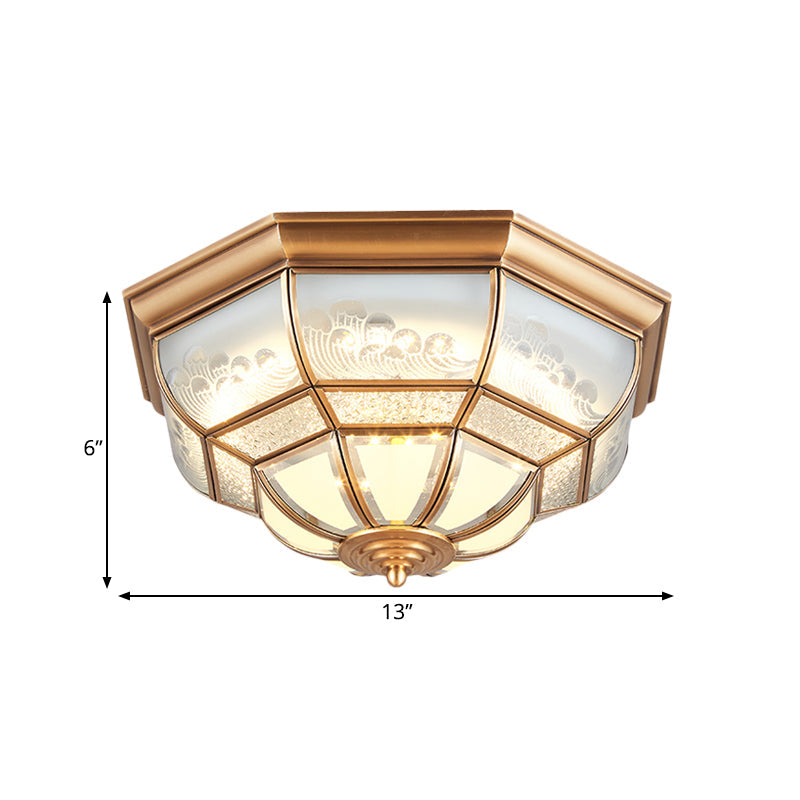 13’/21’ Led Bowl Ceiling Light: Colonial Brass Finish With Opal Glass Flush Fixture - Ideal For
