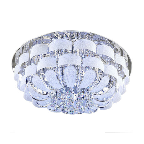 Modernist Stainless-Steel Crystal Flush Mount Ceiling Light With Cut Accents
