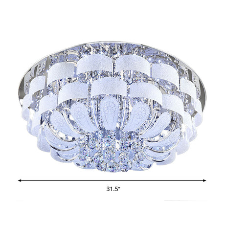Modernist Stainless-Steel Crystal Flush Mount Ceiling Light With Cut Accents