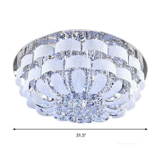 Modernist Stainless-Steel Crystal Flush Mount Ceiling Light With Cut Accents