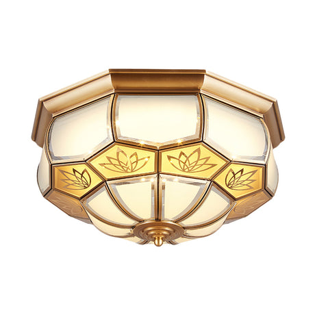 Dome Flush Mount Led Brass Ceiling Light Opal Glass Colonial Style - 13/21 Width