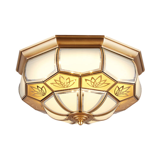 Dome Flush Mount Led Brass Ceiling Light Opal Glass Colonial Style - 13/21 Width