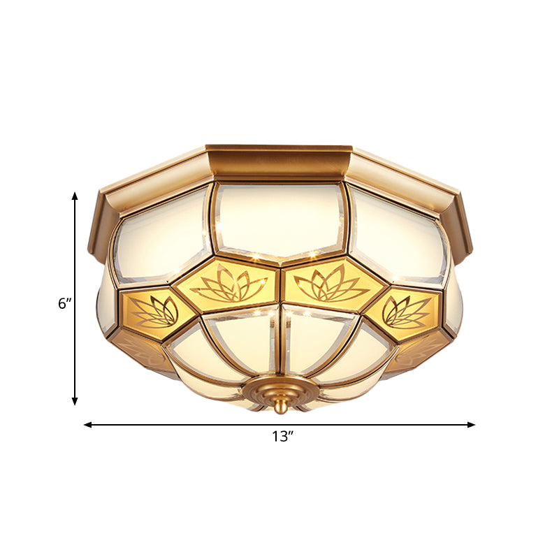 Dome Flush Mount Led Brass Ceiling Light Opal Glass Colonial Style - 13/21 Width