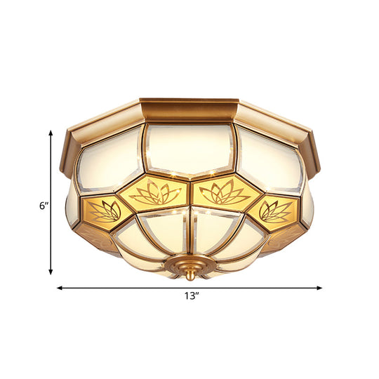 Dome Flush Mount Led Brass Ceiling Light Opal Glass Colonial Style - 13/21 Width