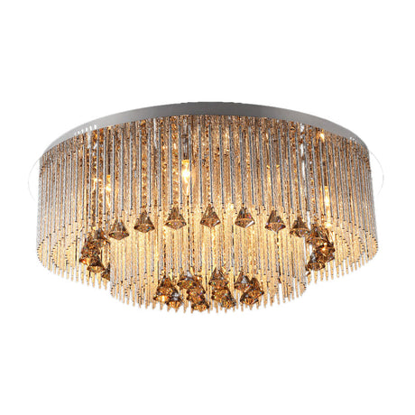 Contemporary Crystal Flush Light Fixture - Round Nickel Ceiling Mount For Living Room (9/12/18
