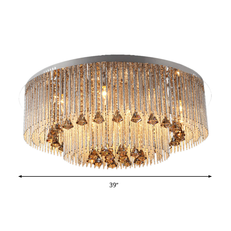 Contemporary Crystal Flush Light Fixture - Round Nickel Ceiling Mount For Living Room (9/12/18