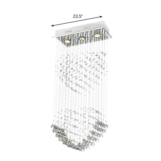 Modern Flush Mount Crystal Heart Ceiling Light Fixture - 3 Heads Nickel Finish
