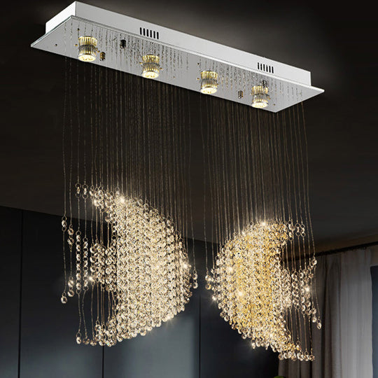 Modern Nickel Fish Flush Light With Crystal Accents - 4 Heads 3W/5W Close To Ceiling Lighting For