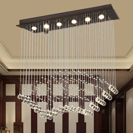 Teardrop Crystal Flush Mount Ceiling Fixture With 6 Bulbs - Modern Nickel Design