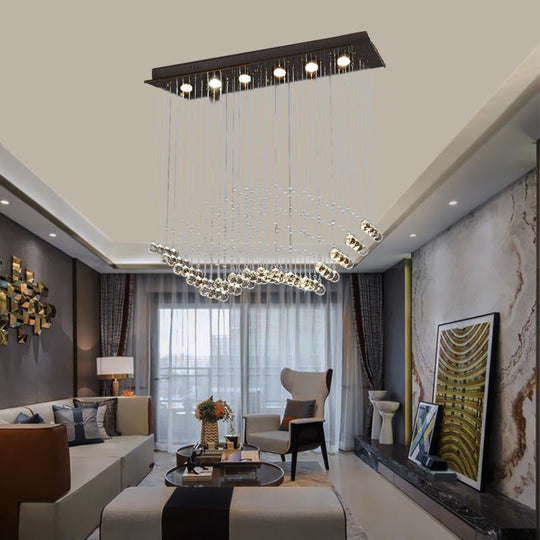 Teardrop Crystal Flush Mount Ceiling Fixture With 6 Bulbs - Modern Nickel Design