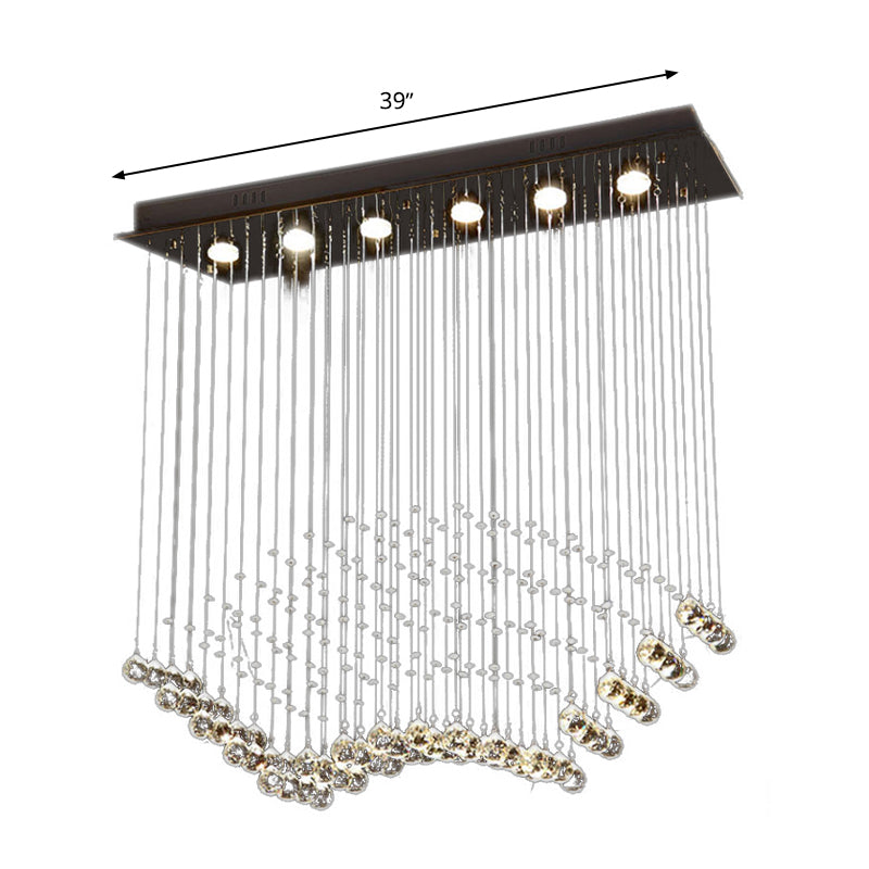 Teardrop Crystal Flush Mount Ceiling Fixture With 6 Bulbs - Modern Nickel Design