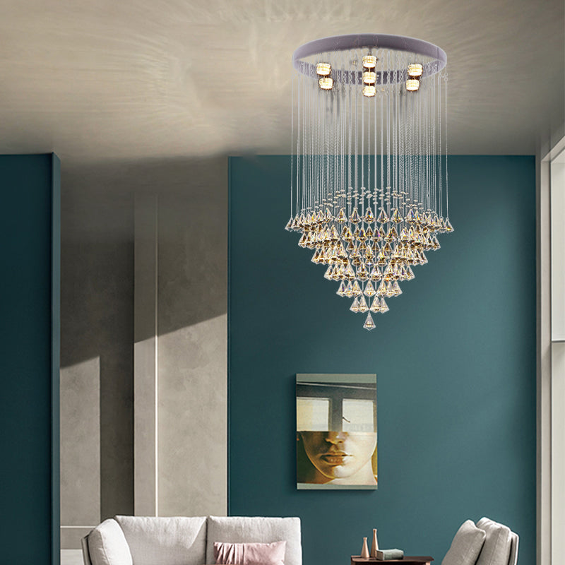 Modernist Cut Crystal Diamond Flush Light Fixture With 7 Nickel Ceiling - Mounted Heads