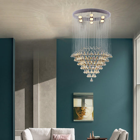 Modernist Cut Crystal Diamond Flush Light Fixture With 7 Nickel Ceiling-Mounted Heads