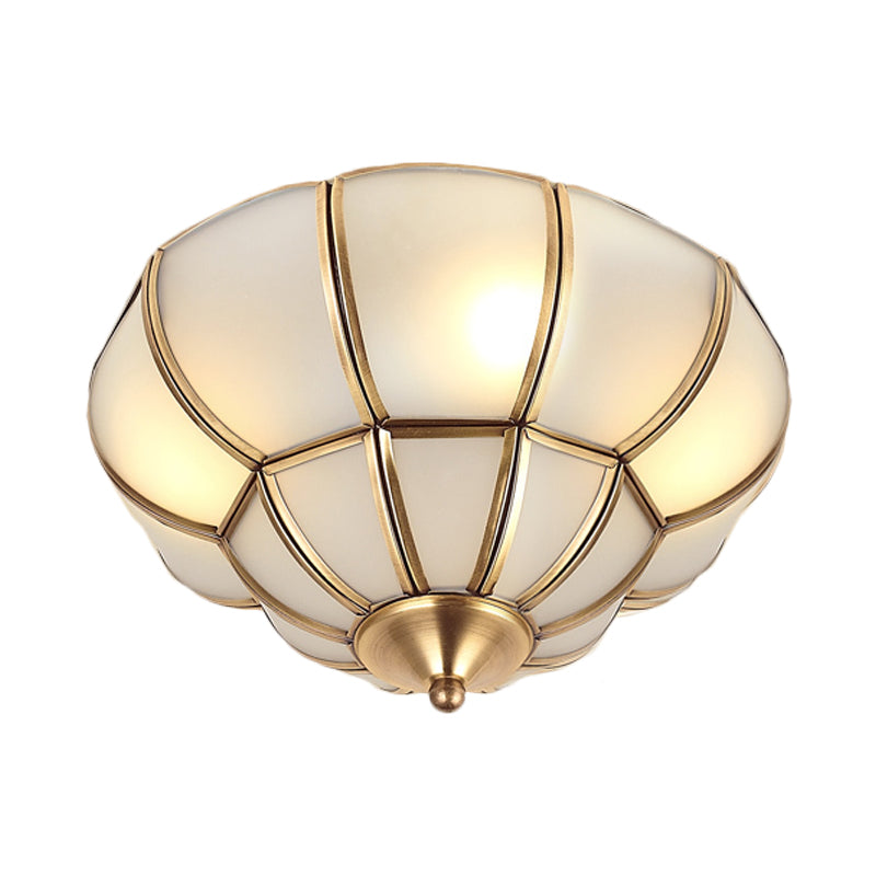 Colonialism Scallop Ceiling Light - 11’/18’ W 3 Bulbs Satin Opal Glass Brass Finish