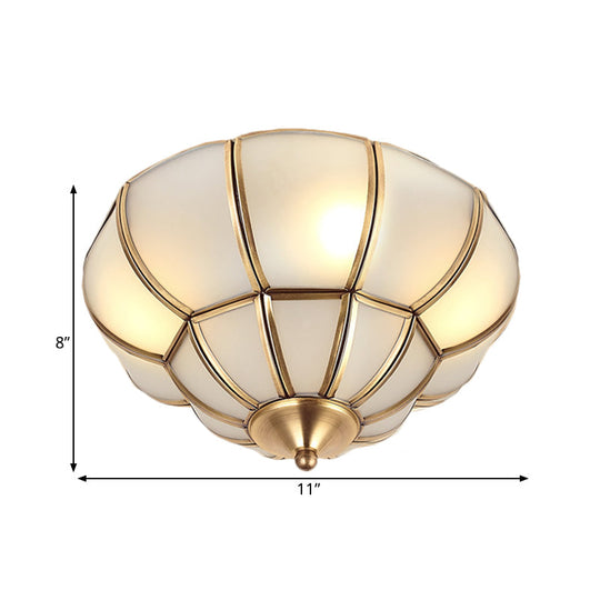Colonialism Scallop Ceiling Light - 11’/18’ W 3 Bulbs Satin Opal Glass Brass Finish