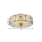 Brass Colonial Scallop Ceiling Light - Bedroom Chandelier With Seeded Glass Flush Mount 3/4/6 Bulbs