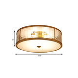 Colonial Brass Drum Ceiling Mount Light Fixture With Frosted Crystal Glass For Bedroom - 3/4/5 Bulbs