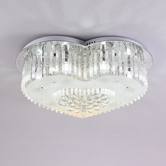 Modernist K9 Crystal Flushmount Ceiling Light Fixture For Bedroom - Heart Design Led 18’/23.5’