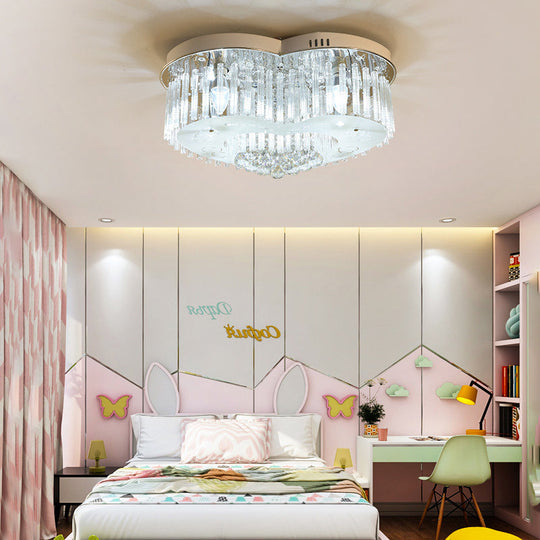 Modernist K9 Crystal Flushmount Ceiling Light Fixture For Bedroom - Heart Design Led 18’/23.5’