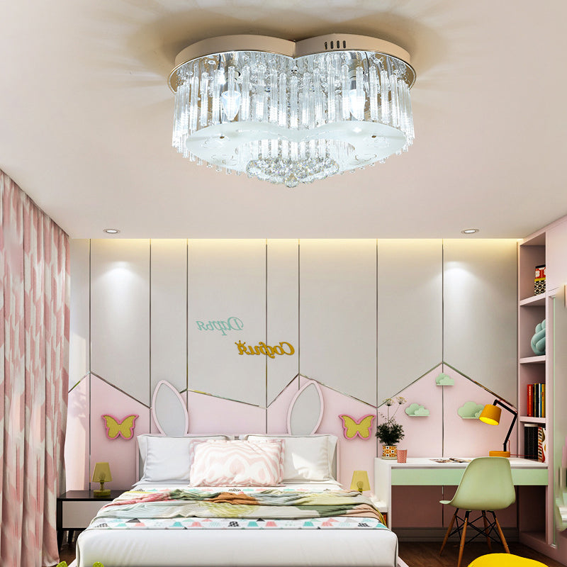 Modernist K9 Crystal Flushmount Ceiling Light Fixture For Bedroom - Heart Design Led 18/23.5 Wide
