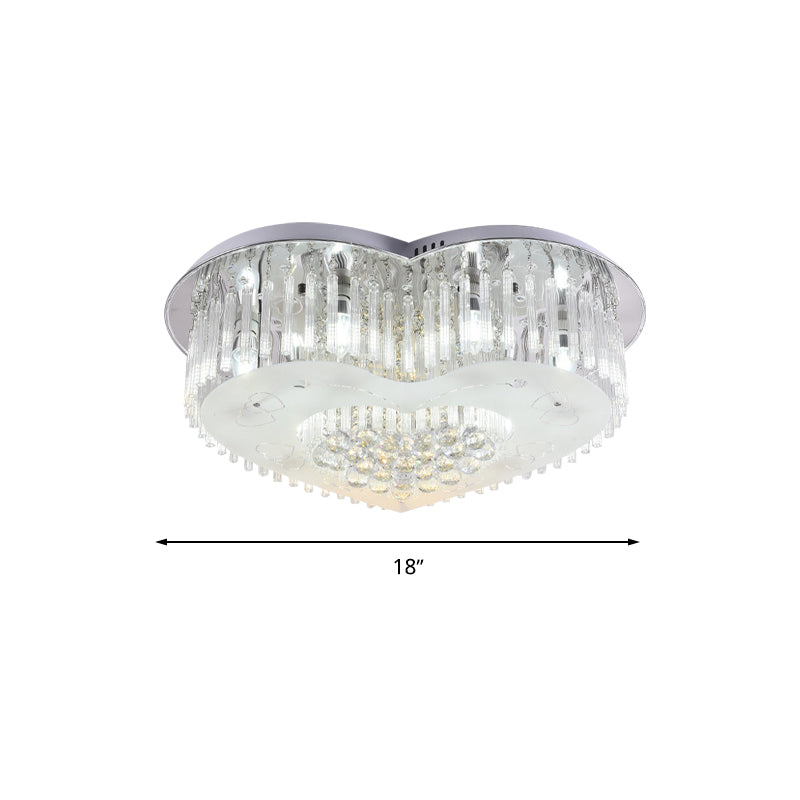 Modernist K9 Crystal Flushmount Ceiling Light Fixture For Bedroom - Heart Design Led 18/23.5 Wide