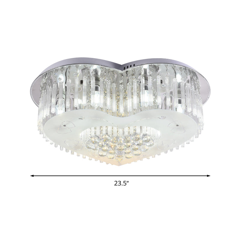 Modernist K9 Crystal Flushmount Ceiling Light Fixture For Bedroom - Heart Design Led 18/23.5 Wide