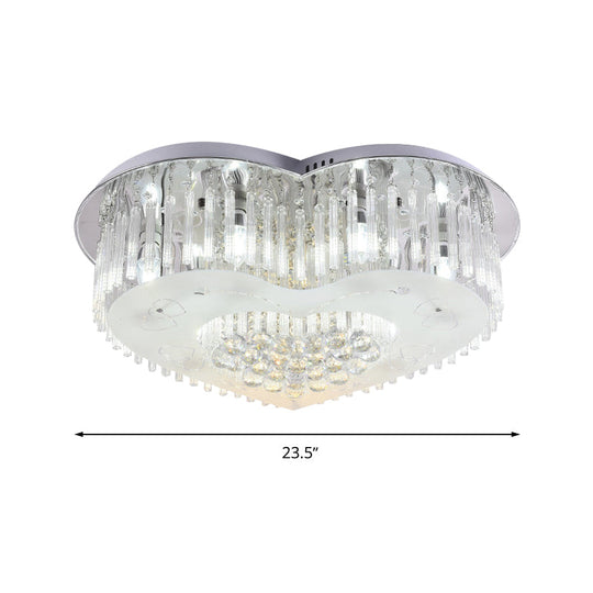 Modernist K9 Crystal Flushmount Ceiling Light Fixture For Bedroom - Heart Design Led 18/23.5 Wide