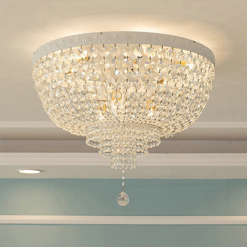 Minimalist Clear Crystal Beaded Flushmount Lighting - Wide 1 - Light Ceiling Fixture For Living Room