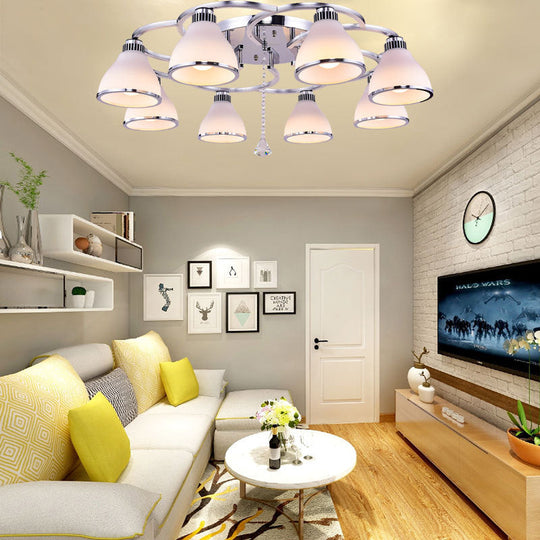 Contemporary Opal Glass Semi Flush Light Crystal 8 - Light Mount In Chrome For Living Room