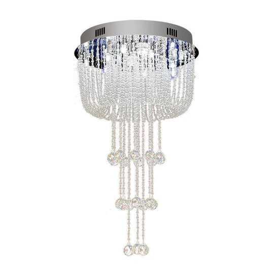 Contemporary Beaded Crystal Led Flush Light Fixture - Nickel Mount Ceiling Lighting For Living Room