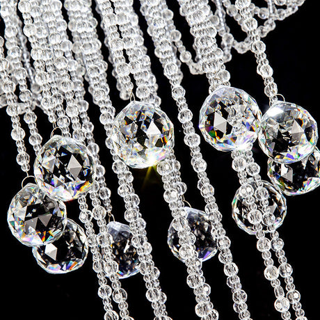 Contemporary Beaded Crystal Led Flush Light Fixture - Nickel Mount Ceiling Lighting For Living Room