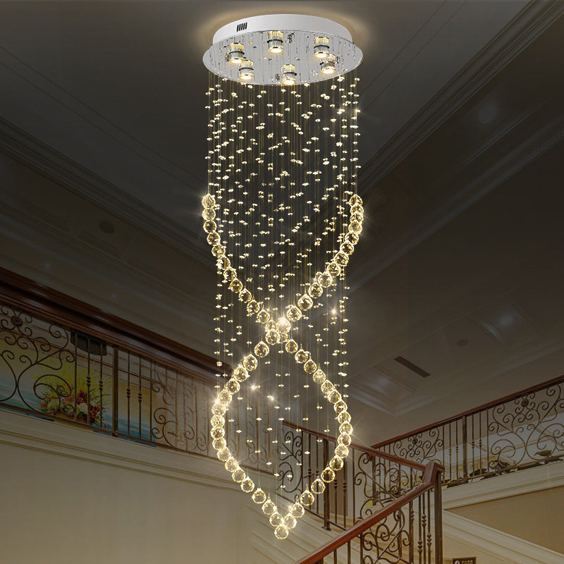 Modern Style 6 - Light Nickel Flushmount Crystal Flush Ceiling Light For Corridor - Spiral Design