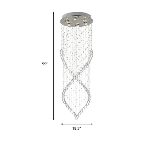 Modern Style 6-Light Nickel Flushmount Crystal Flush Ceiling Light For Corridor - Spiral Design