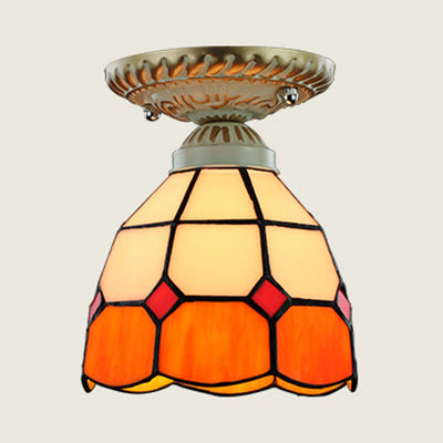 Vintage Stained Glass Dome Ceiling Light Fixture In Orange/Blue For Hallway