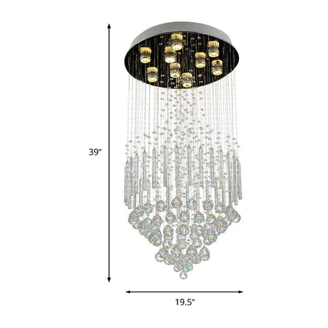 Clear Crystal Conical Flush Mount With 9 Lights - Minimalist White Light For Living Room