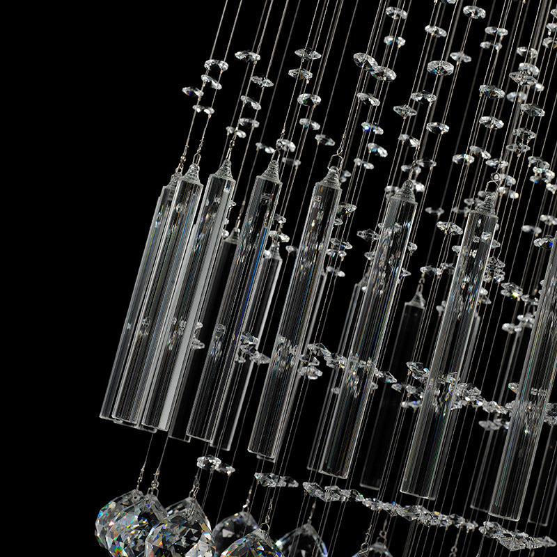 Clear Crystal Conical Flush Mount With 9 Lights - Minimalist White Light For Living Room