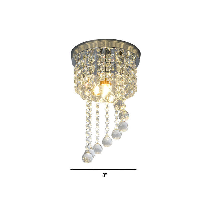 Contemporary Silver Round Crystal Flush Mount Ceiling Light - 1 - Light For Living Room