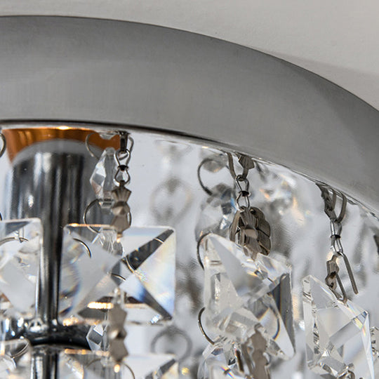Contemporary Silver Round Crystal Flush Mount Ceiling Light - 1 - Light For Living Room