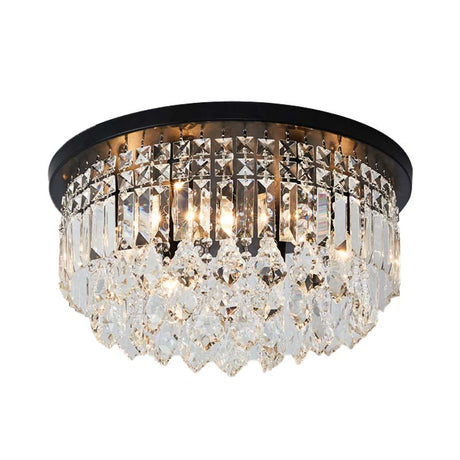 Contemporary Black Flush Mount Ceiling Light With Crystal Cone/Cylinder Design - 4 Lights