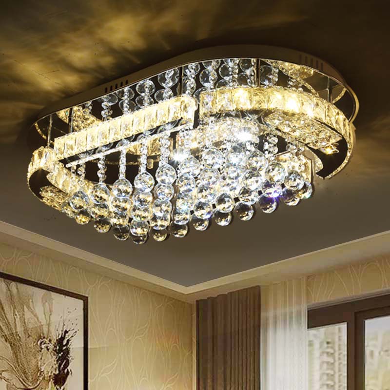 Minimalist Led Chrome Crystal Ball Flush Mount Light Fixture