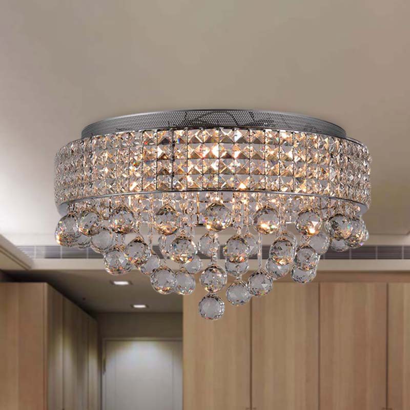 Cascading Crystal Ball Ceiling Light Fixture With 9 Lights In Modern Nickel Finish